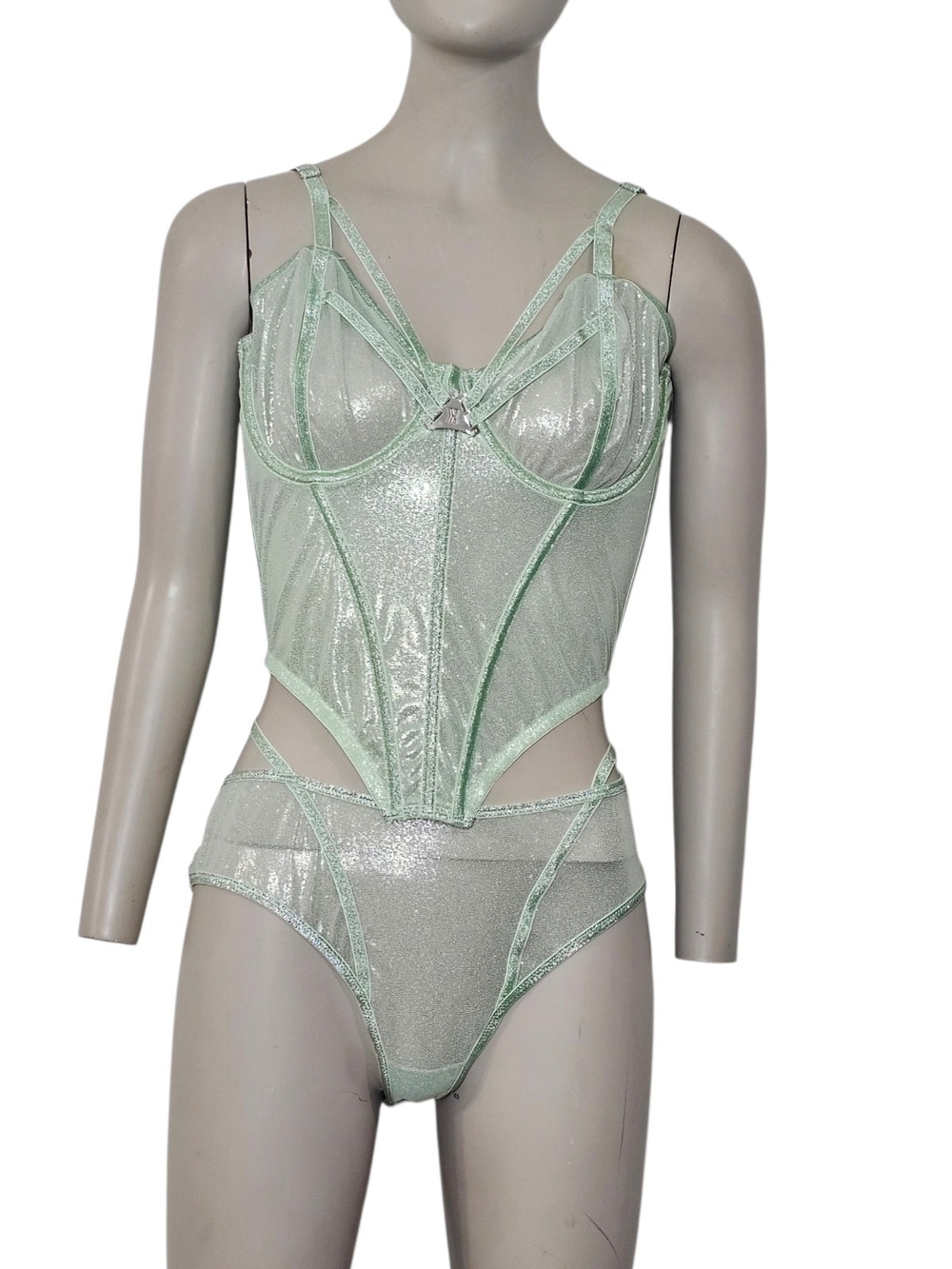 Savage X Fenty Mint Shimmer Underwire Bustier & Brief Set